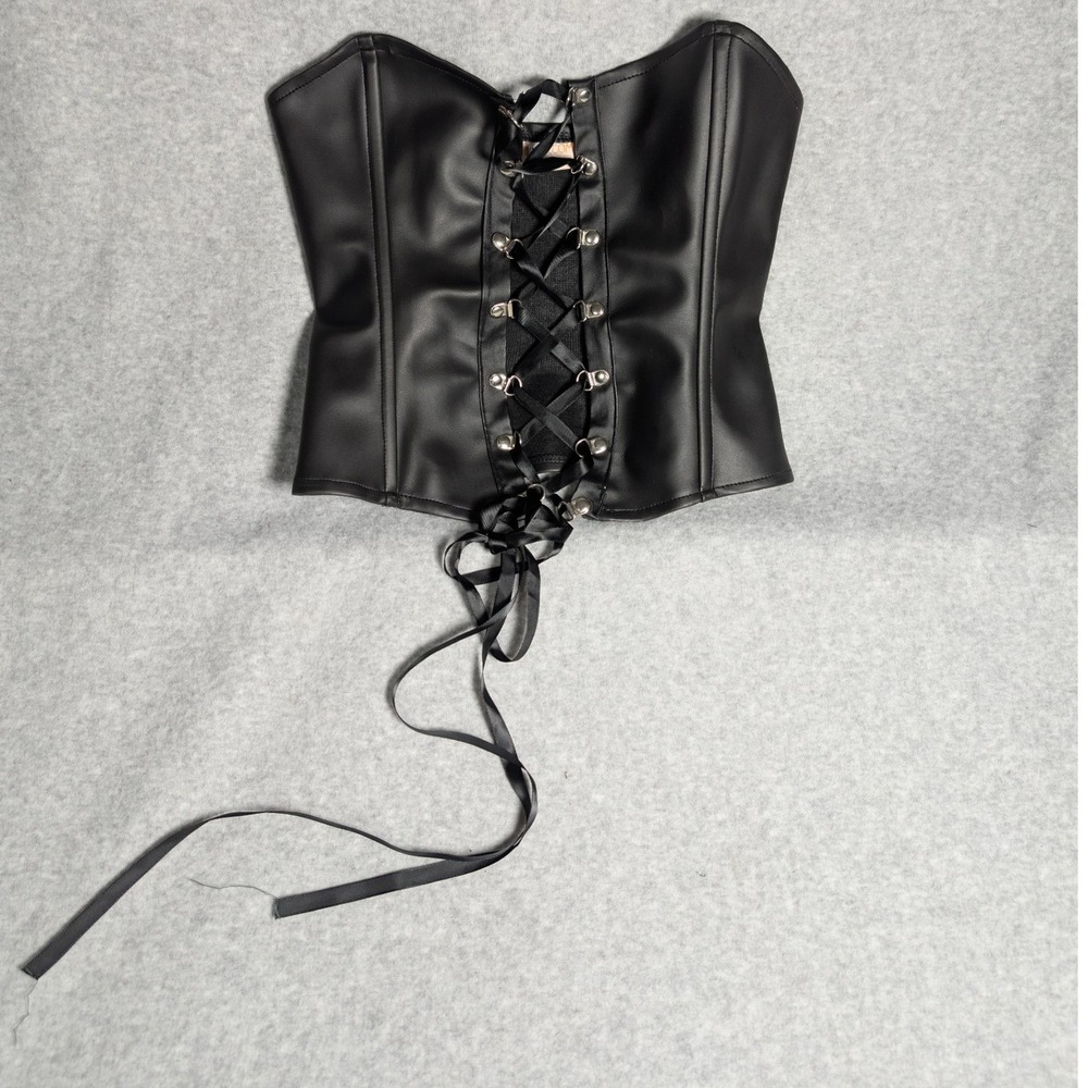 Faux Leather Lace Up Corset Top XS Goth Clubwear Punk Dominatrix Matrix Cosplay